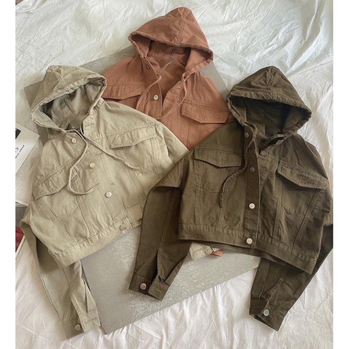 Áo Khoác Kaki Dành Cho Nữ Có Mũ 4 Màu Đen Kem Xanh Rêu Cam Mina
