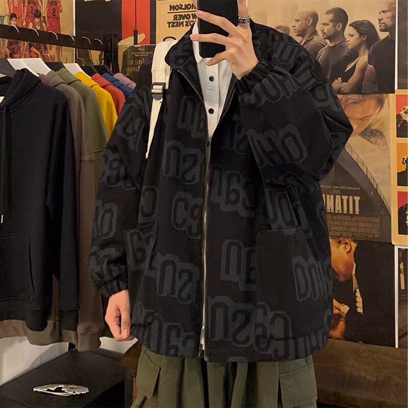 Áo khoác bomber jacket in chữ form rộng oversize Ulzzang unisex siêu chất ❤️