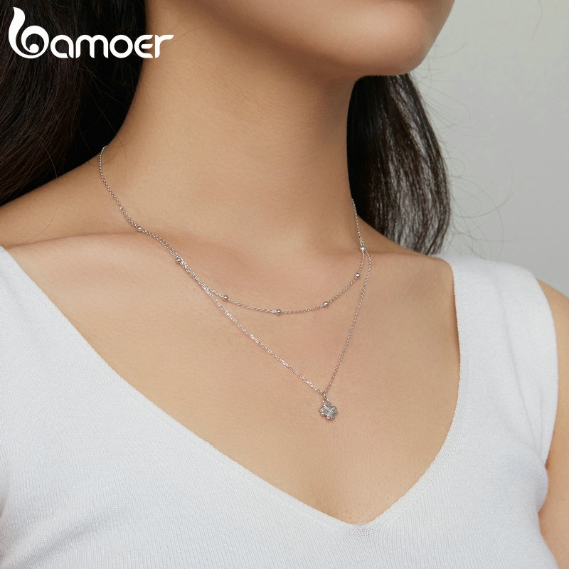 Vòng cổ Bamoer bạc 925 mặt cỏ thời trang cho nữ