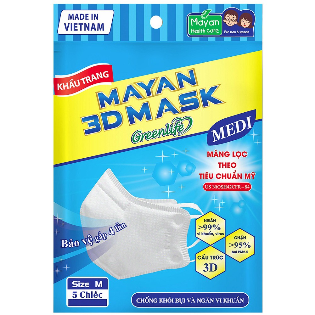 Gói 5 khẩu trang MAYAN CARE cho trẻ em / người lớn (màu ngẫu nhiên)