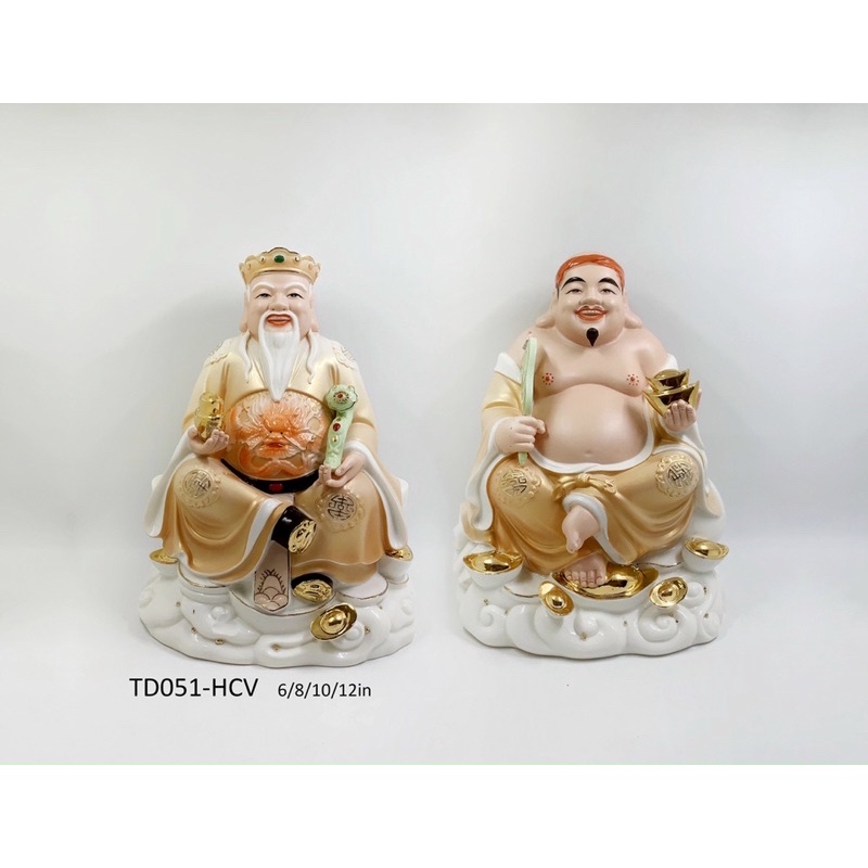 Cặp Tài Địa Sứ Đức Hoá cao 20cm - 8 in - Tượng Thần Tài Thổ Địa Sứ cao cấp