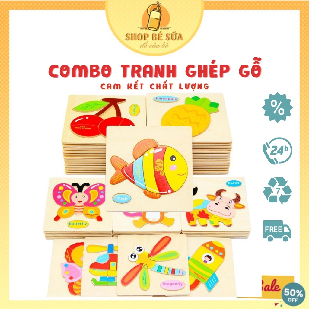 Combo Tranh Ghép Hình Gỗ 3D  FREESHIP  Đồ Chơi Cho Bé Nhiều Hình Ngộ Nghĩnh ( Chọn combo ).