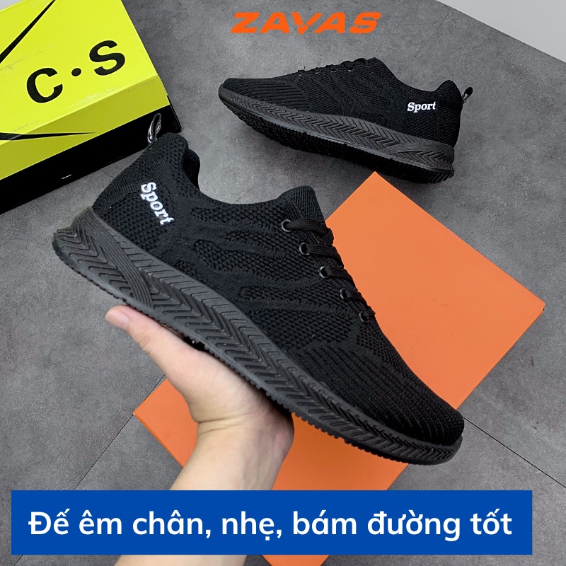 Giày thể thao nam màu đen ZAVAS phong cách sneaker đế cao su đúc công nghệ ép nhiệt êm nhẹ lưới flynit thoáng khí_S355