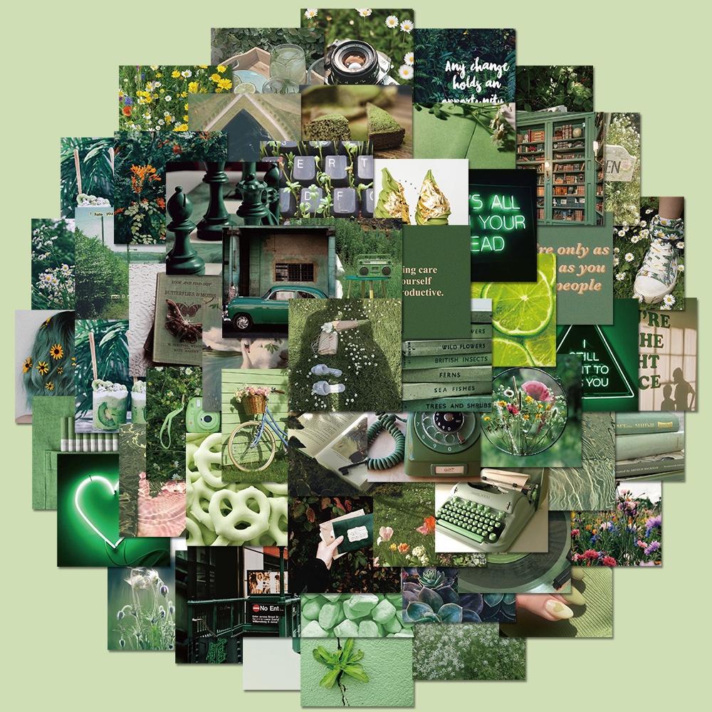 Bộ 50 miếng dán trang trí máy tính xách tay chống thấm nước hình phong cảnh xanh lá