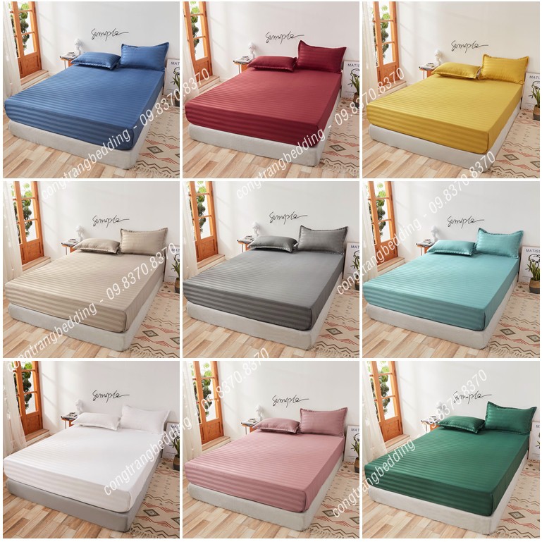 Bộ Ga Giường và Vỏ Gối Sọc Cotton 3F bóng, tiêu chuẩn khách sạn đủ size nệm Khách Sạn, Nhà Nghỉ, Homestay chuyên dùng