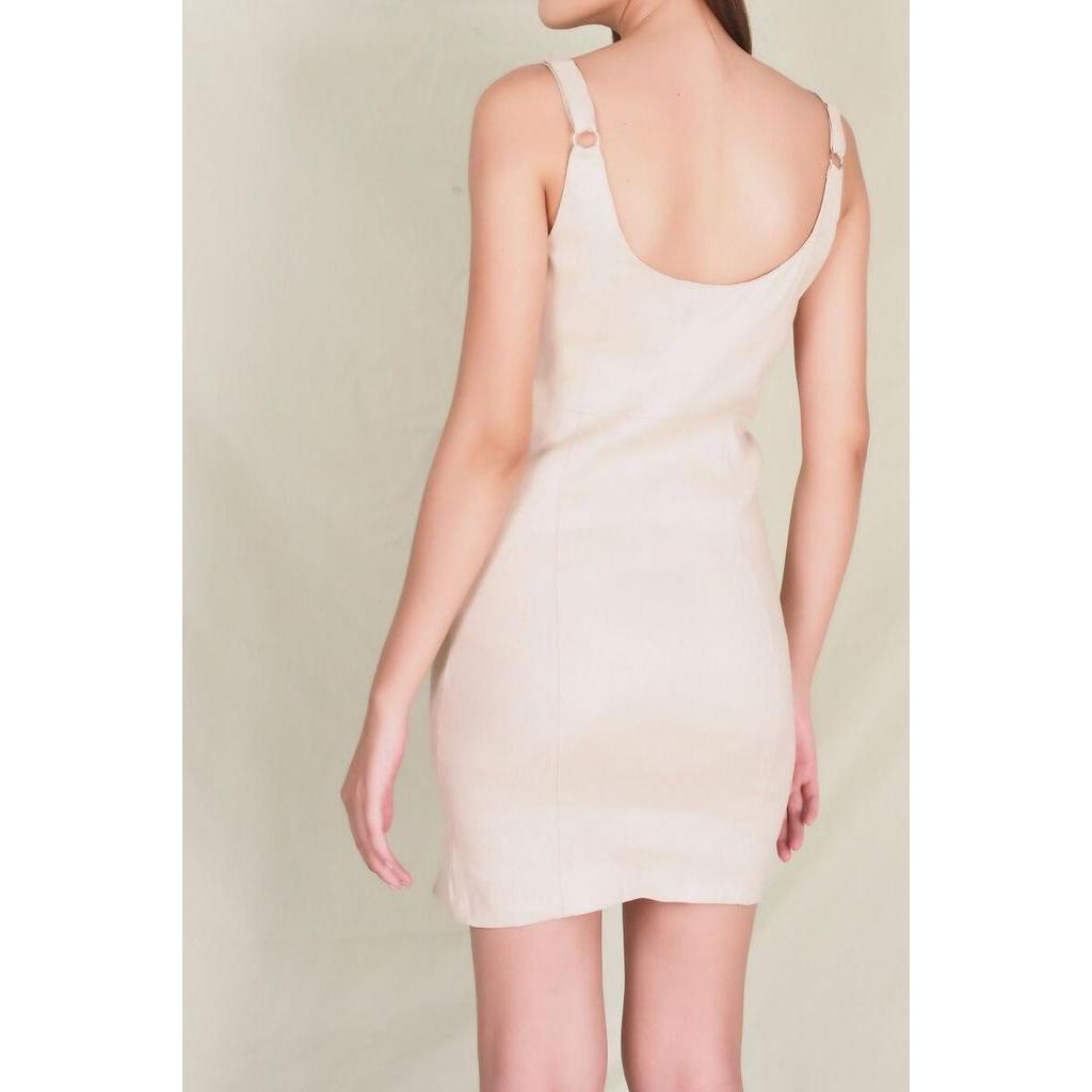 Đầm linen body hai dây, dây kéo bên hông F21