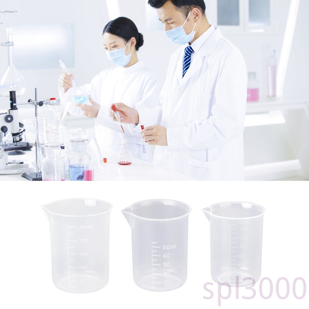 Set 3 Cốc Đo Lường Bằng Nhựa Chuyên Dụng Cho Phòng Thí Nghiệm