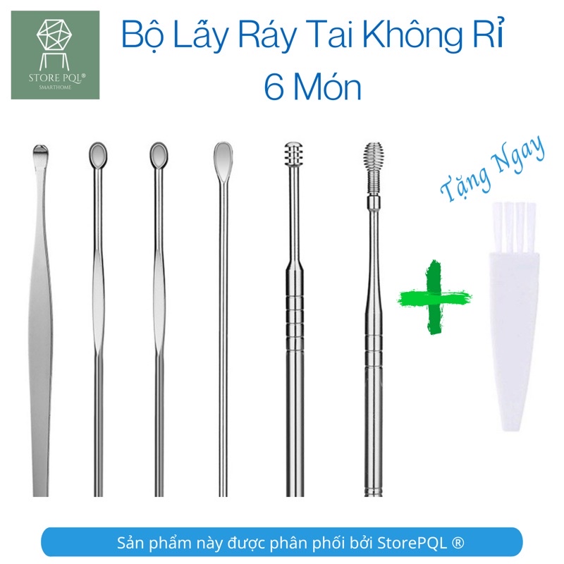 Bộ lấy ráy tai 360 bằng thép không rỉ 6 món