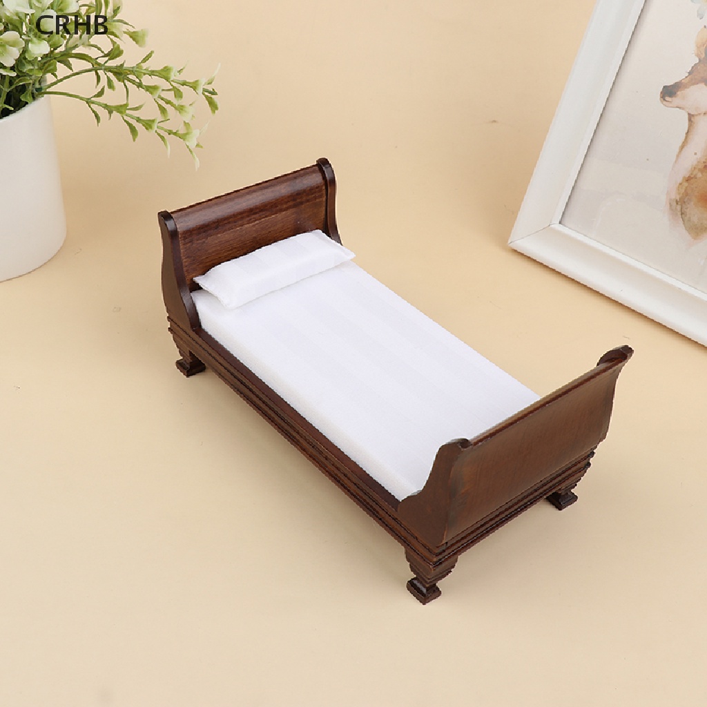 Giường Ngủ Gỗ Trang Trí Nhà Búp Bê Tỉ Lệ 1: 12 Mới