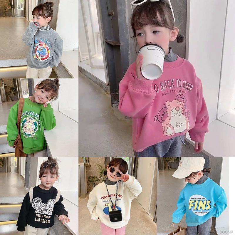 Áo thun tay dài chất liệu polyester thoáng khí hoạ tiết hoạt hình cho bé gái