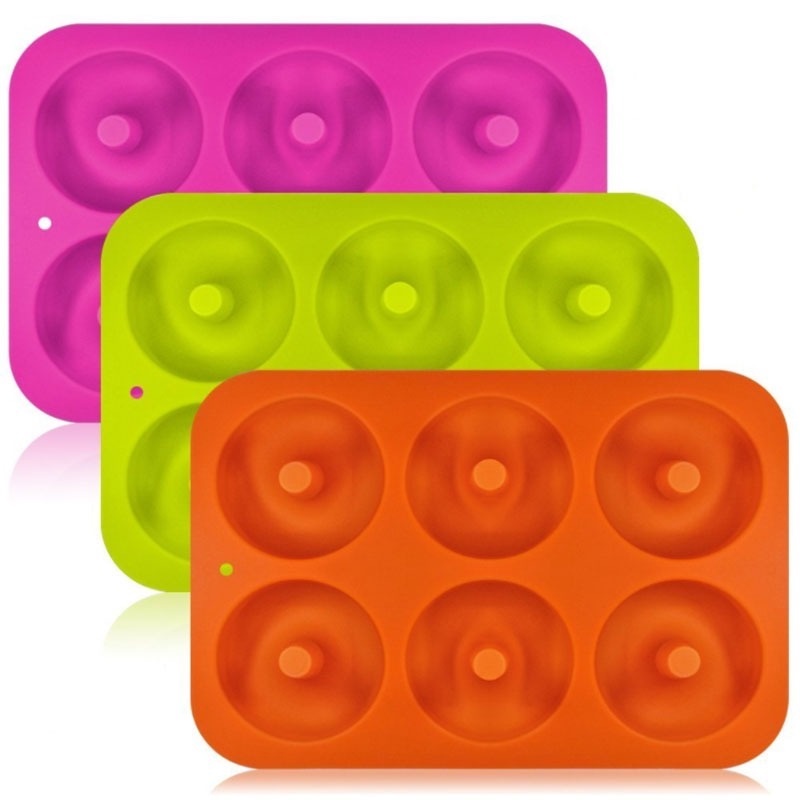 Khuôn Làm Bánh Donut 6 Ngăn Bằng Silicone Chịu Nhiệt Không Dính An Toàn