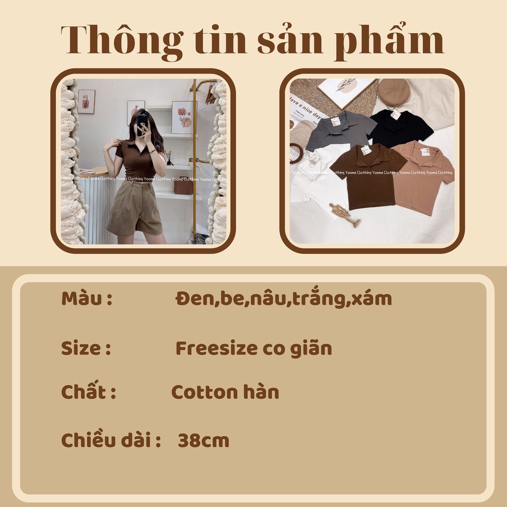 Áo croptop cổ bẻ polo đức cổ V chất cotton hàn cho nữ Yoomeclothing