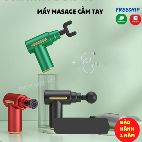 Máy Masage Cầm Tay Súng Massage Cầm Tay 4 Đầu 6 Chế Độ Đấm Lưng Mát Xa Trị Liệu Cổ Vai Gáy Đèn Rọi Ray ASAKI