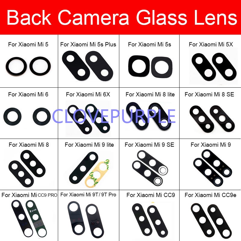 Ống Kính Camera Sau Kèm Miếng Dán Cho Xiaomi Mi 9 8 Lite Se A1 5x A2 6x 6 5 5s Plus Cc9E Cc9 9t Pro