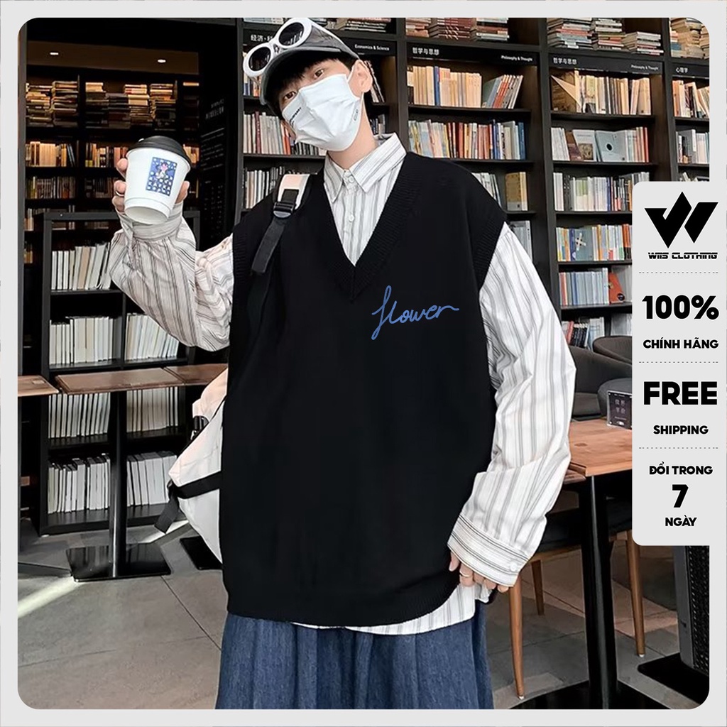 Áo gile unisex WIIS CARO form rộng len nam nữ oversize phong cách kiểu ulzzang