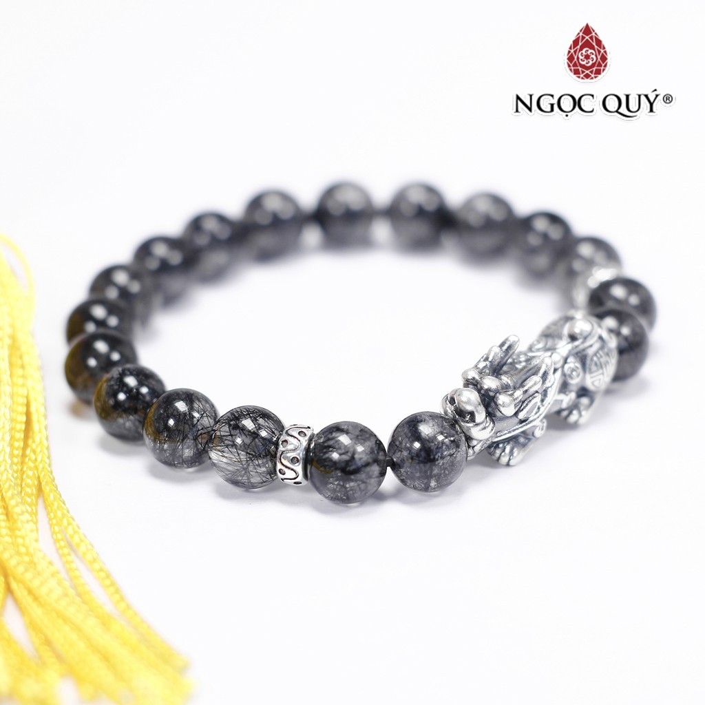 Vòng tay TA tóc đen phối tỳ hưu bạc thái hạt 8mm - Ngọc Quý