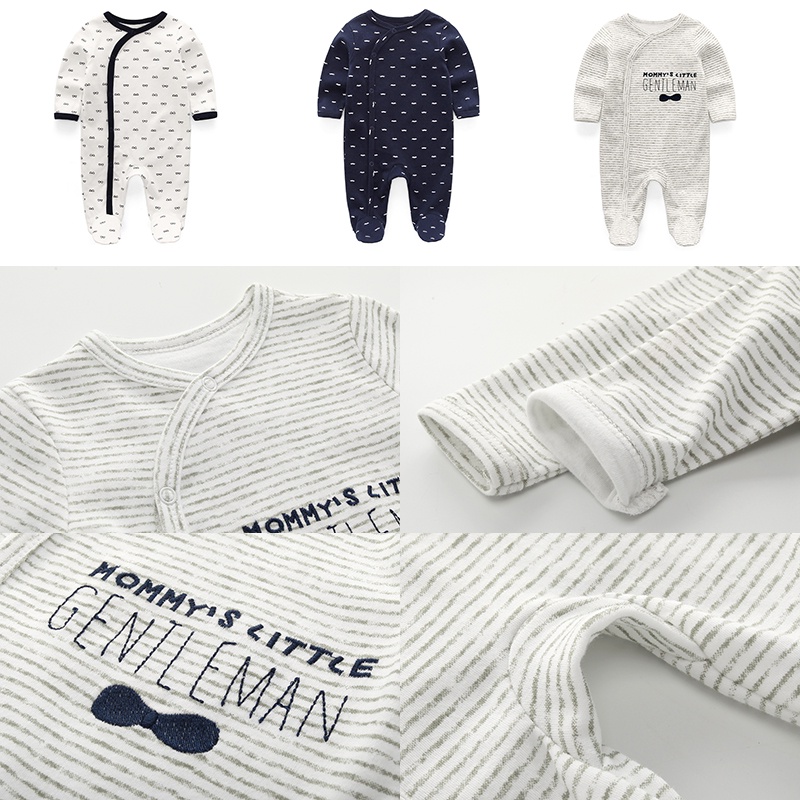 Set 3 áo liền quần cotton 100% cho bé sơ sinh 0-12 tháng tuổi