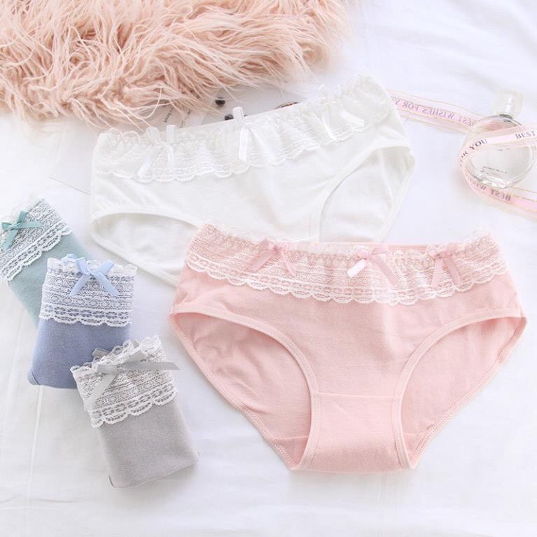 Quần Lót Nữ - Quần Lót Nữ 100% Cotton kháng khuẩn viền bèo đính nơ xinh L08