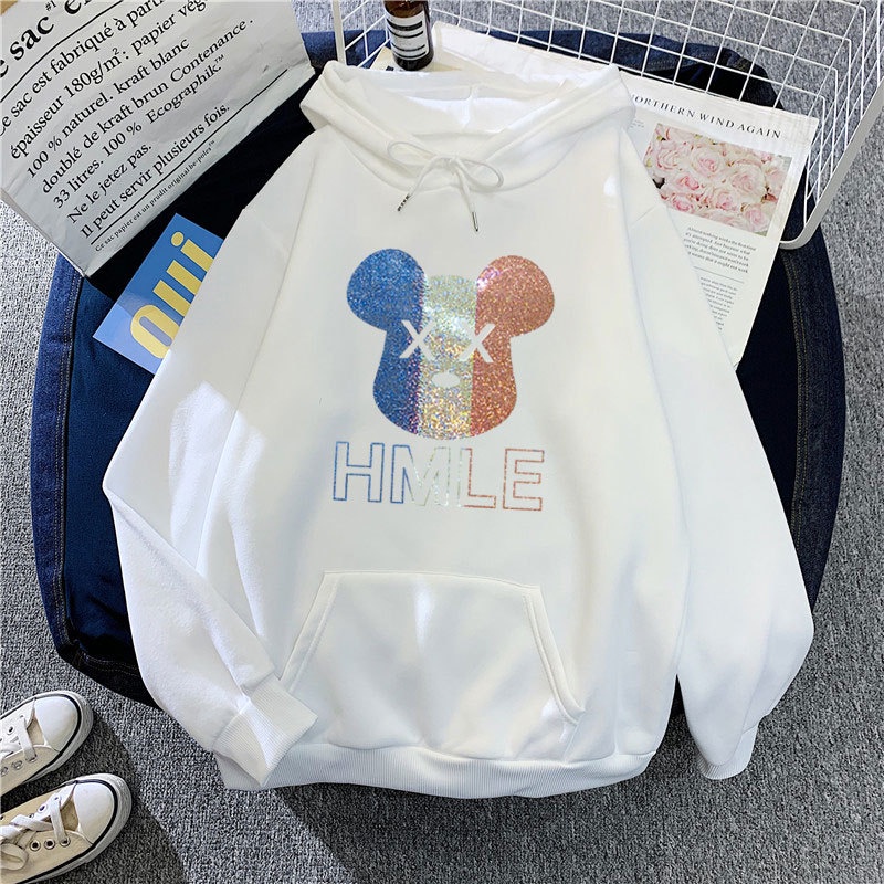 Plus Áo Khoác Hoodie Tay Dài Dày Dặn In Hoạt Hình 90KG 9 Màu Lựa Chọn Cho Nữ