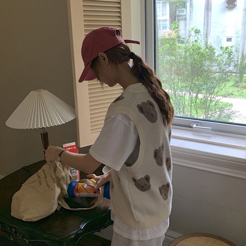 Áo len không tay cổ chữ v form rộng phong cách Hàn quốc