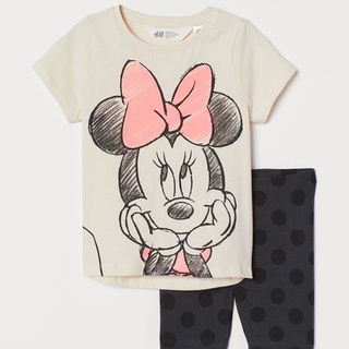 Bộ cộc tay bé gái - Set áo Minnie kèm quần legging Hm cho bé gái size 2-10t