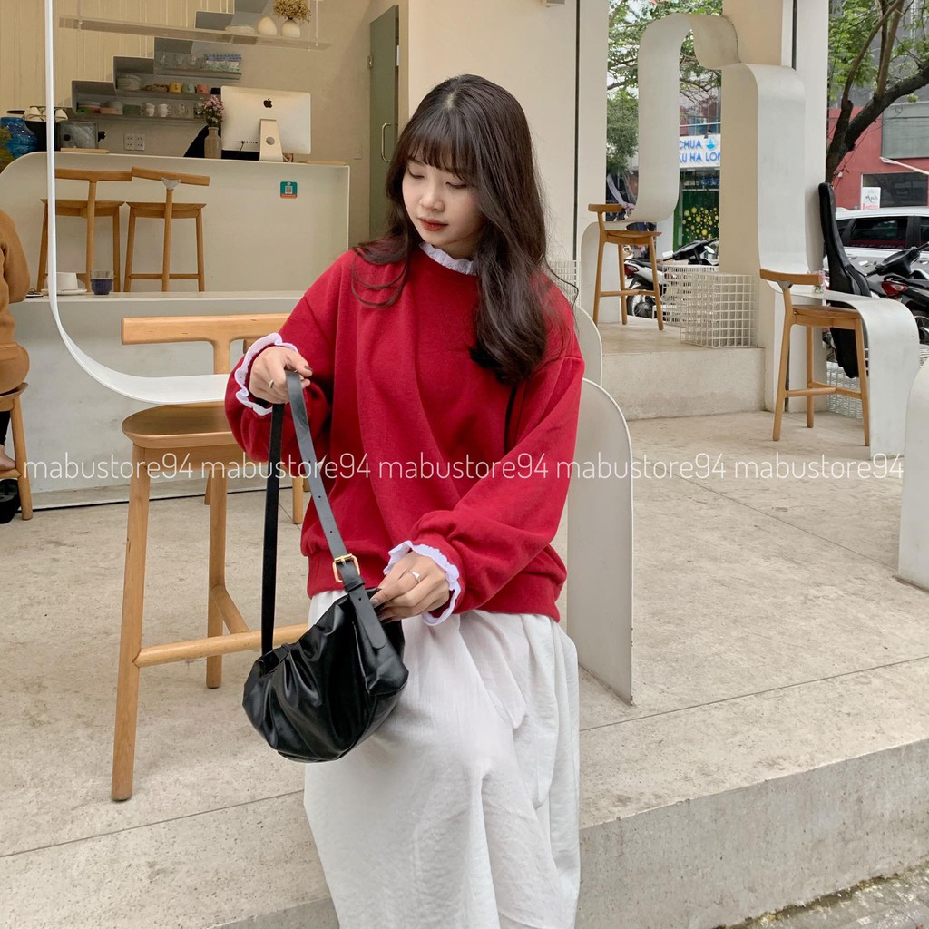 Áo nỉ tăm cổ ren | BigBuy360 - bigbuy360.vn