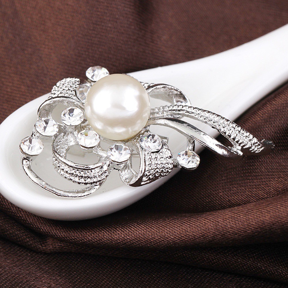 Ghim cài áo hình hoa đính kim cương ngọc trai giả thời trang cho nữ