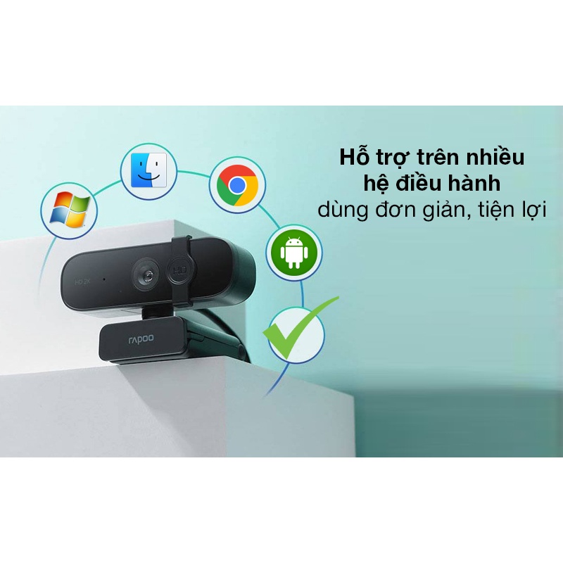 [Hỏa Tốc - HN] Webcam Rapoo C280 C260 C200 2K 1080P 720P, xoay 360 độ, micro khử tiếng ồn, CHÍNH HÃNG 100%-BH 24 THÁNG