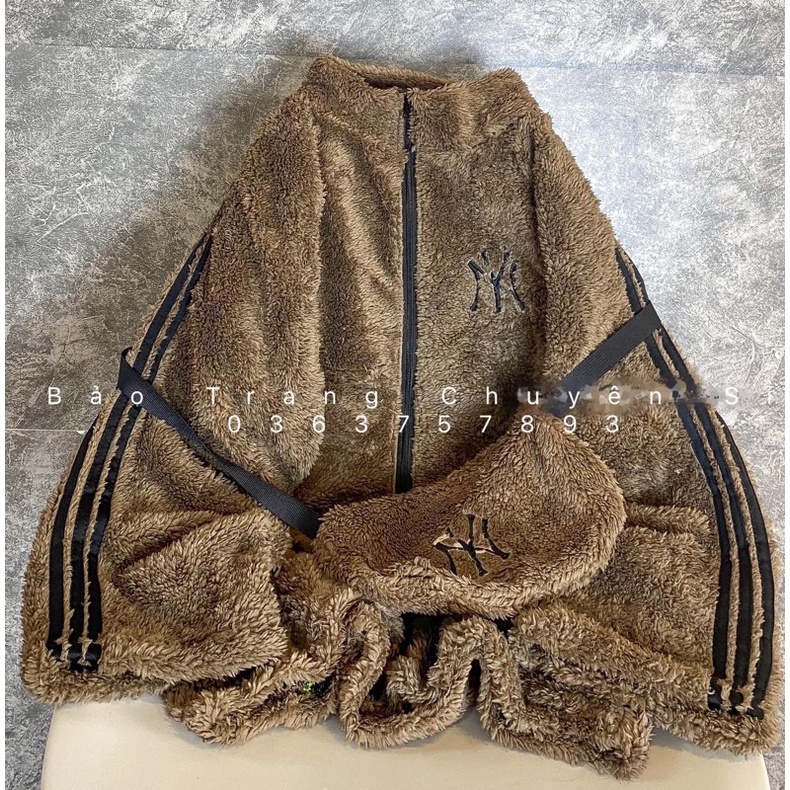 Áo Khoác Lông N Y Kèm Túi Chéo- Áo Khoác Lót Lông Nâu Sang Chảnh Form Rộng Unisex