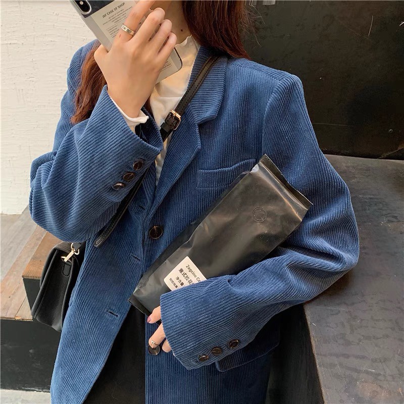 𝗺𝗶𝗲 𝘀𝘁𝘂𝗱𝗶𝗼 - Blazer nhung gân có túi phong cách Hàn Quốc BL056