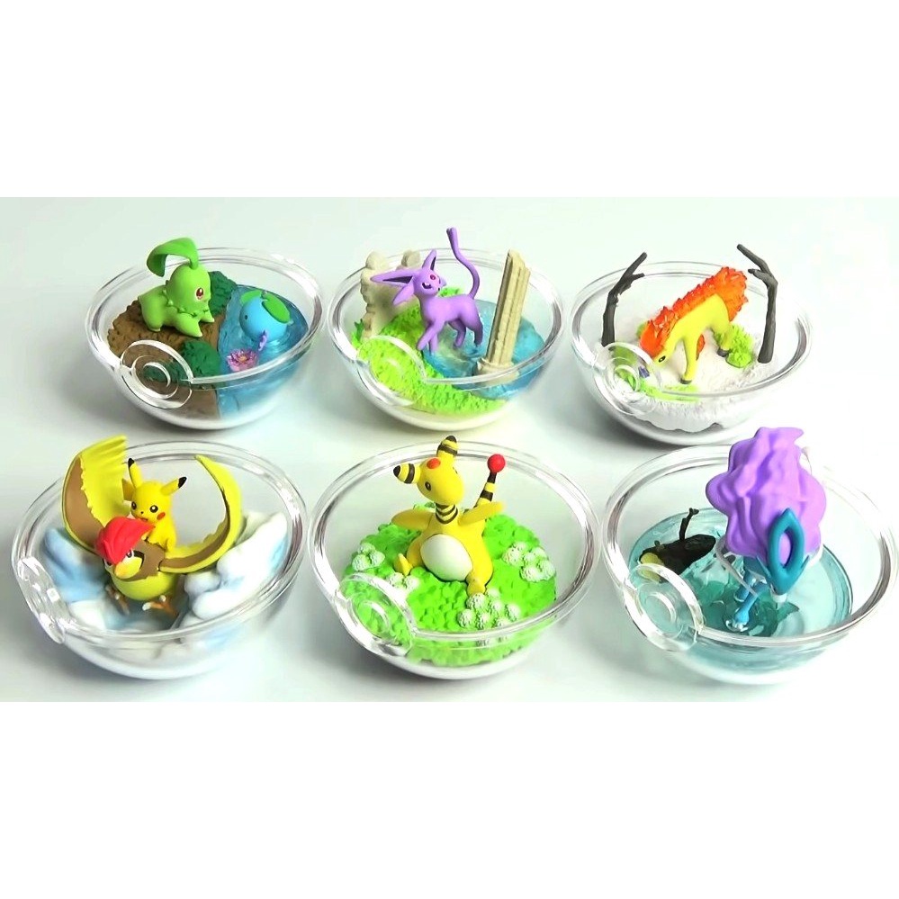 [Vol5] Quả Cầu Pokemon Terrarium Collection 5 Chikorita &amp; Wooper chính hãng Re-Ment -trong suốt, mở nắp được - PokeCorne