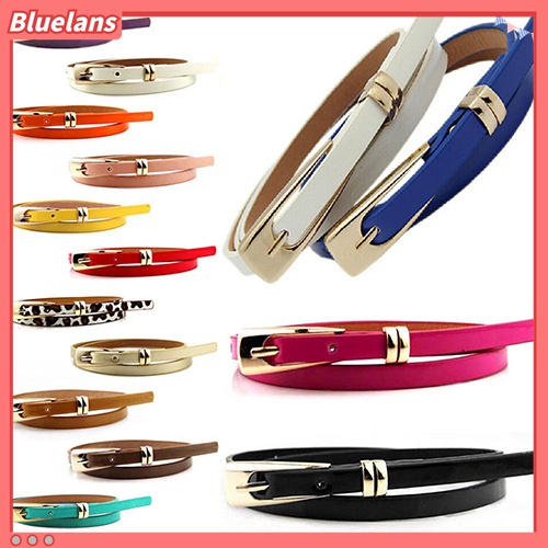 Thắt lưng giả da có nút khóa bản nhỏ màu kẹo thời trang dành cho nữ