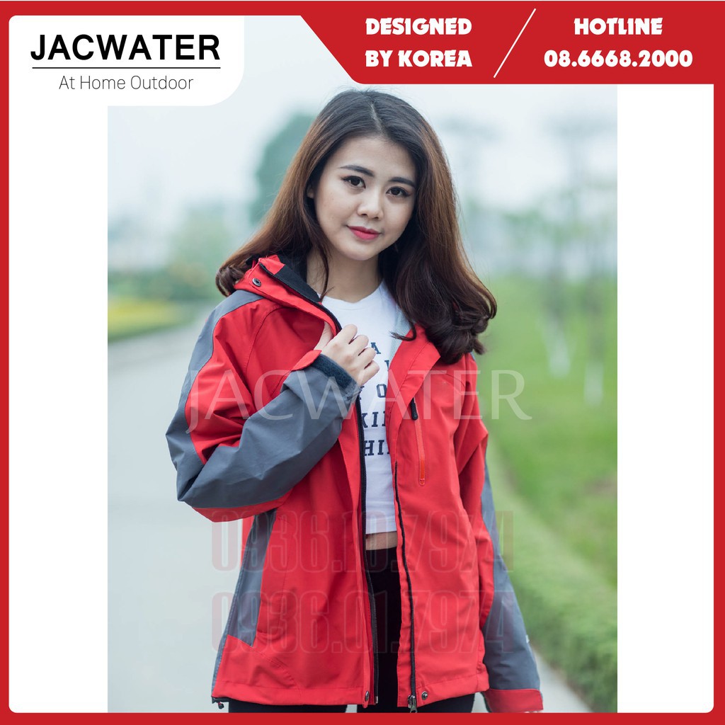 Áo gió 2 lớp nam nữ chống nước size châu á,khoác dù vải GORE TEX phối màu JACWATER V350