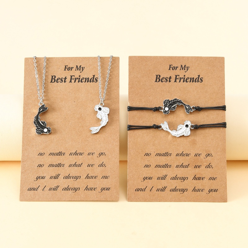 Bộ 1/2 Vòng Tay/Vòng cổ Hình Cá Âm Dương Có Thể Điều Chỉnh Cho Cặp Đôi