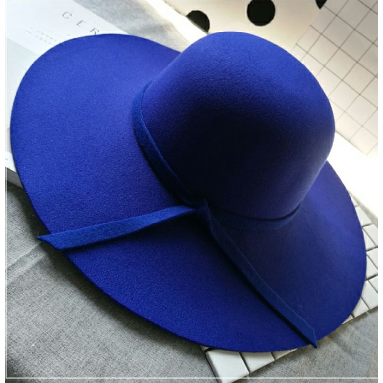 Mũ nón rộng vành nữ đi biển đẹp nỉ fedora màu xanh V22rv210 Lh 0917399527