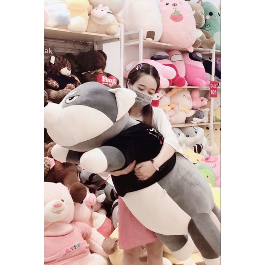 Gấu bông ❤️ Chó husky ngáo ❤️ hàng nhập cao cấp bông mịn áo đen in chữ vn dễ thương