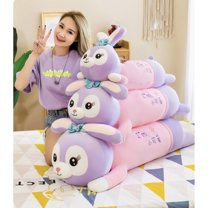 Gấu bông thỏ tím áo hồng dễ thương,gối ôm hình thỏ khổng lồ cao cấp