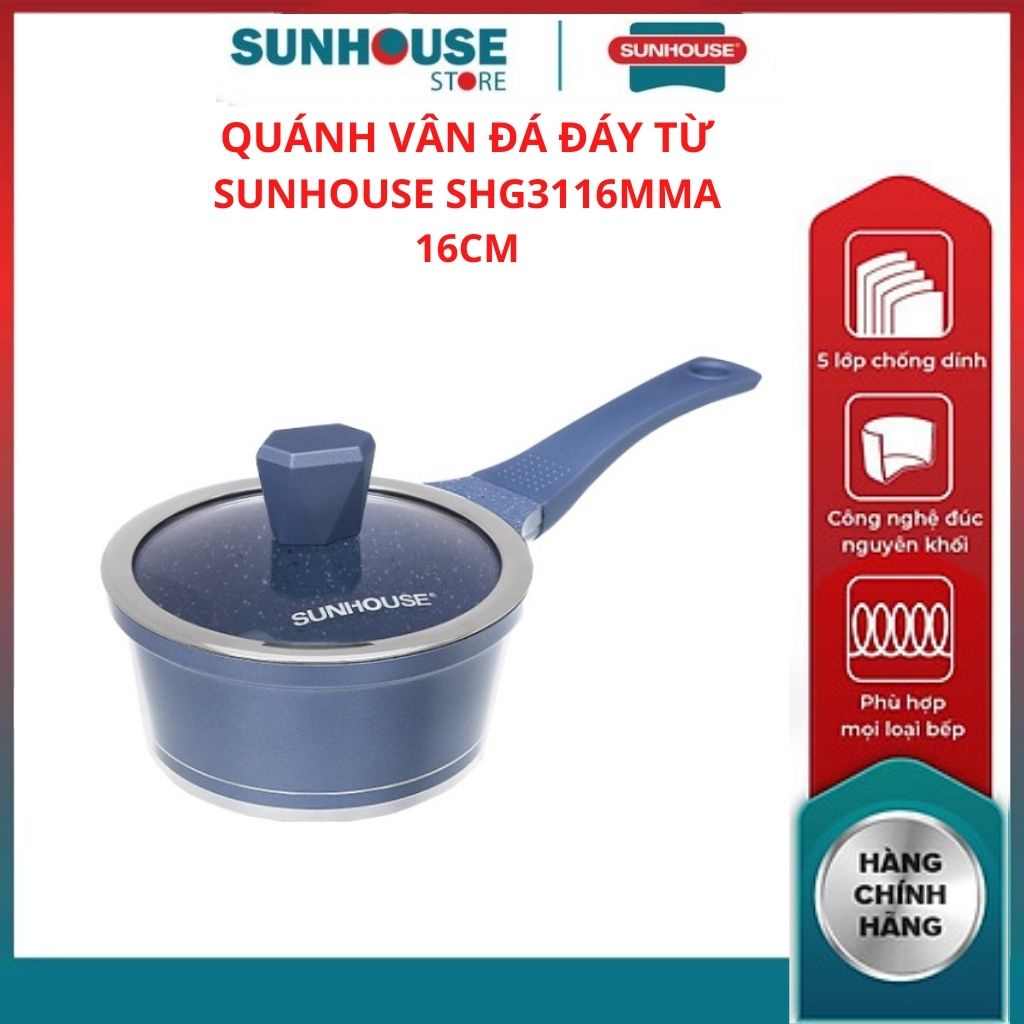 ( HCM - SHIP 2H ) Nồi quấy bột cho bé đáy từ chống dính SUNHOUSE SHG3116MMA đá hoa cương siêu bền kháng khuẩn