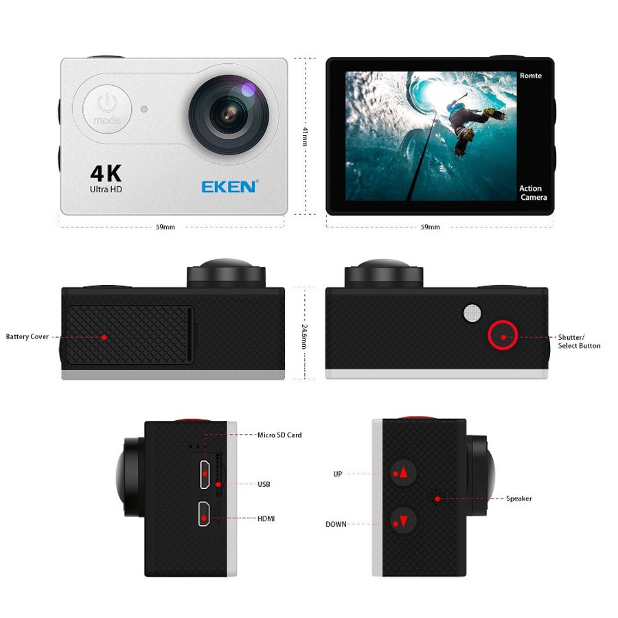 Camera hành trình sports Eken HR9 Ultra HD Wifi quay video 4K tặng đầy đủ bộ phụ kiện lắp đặt - Hàng nhập khẩu