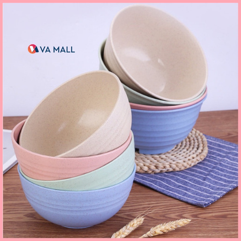 Set Hộp 4 Tô Nhựa Lúa Mạch đựng đồ ăn, bát cơm lúa mì cao cấp 4 màu pastel siêu xinh 15cm và 17cm