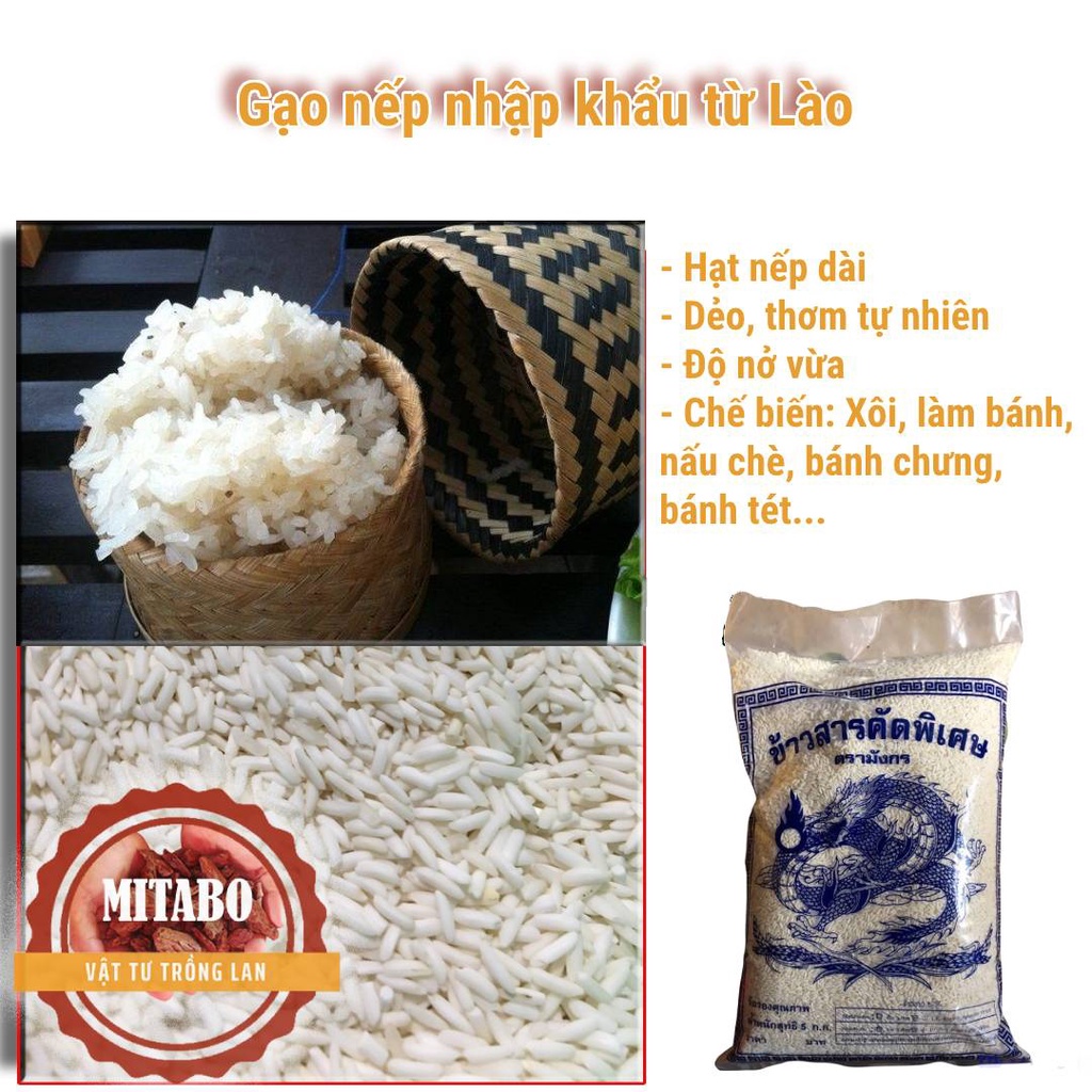 5kg gạo nếp nhập khẩu từ Lào dẻo, thơm, ngon gạo nếp chuẩn Mitabo