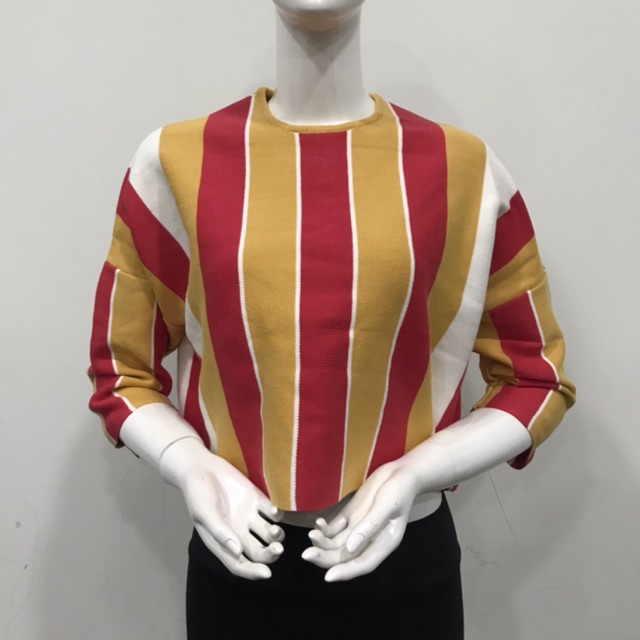 Áo len croptop kẻ sọc made in Việt Nam thiết kế bắt mắt cực dày dặn mềm mịn