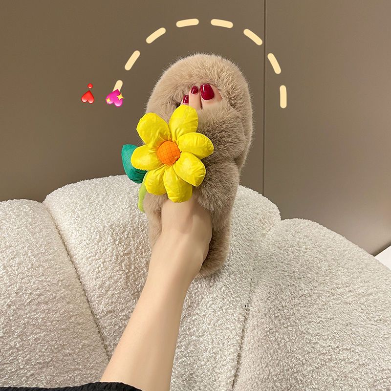 Dép Đi Trong Nhà Đế Dày Phối Lông Dễ Thương Thời Trang Thu Đông