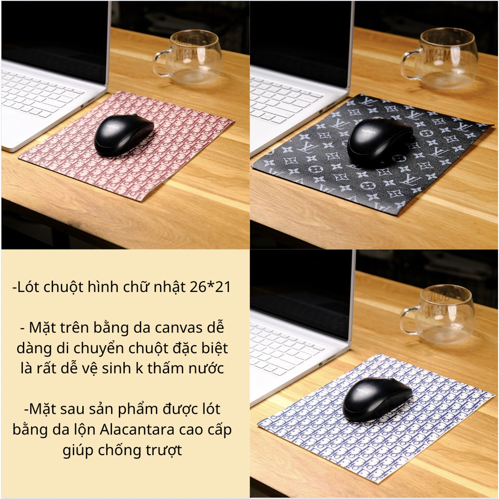 Lót chuột máy tính trang trí bàn làm việc văn phòng bằng da LV Dior cao cấp LOT