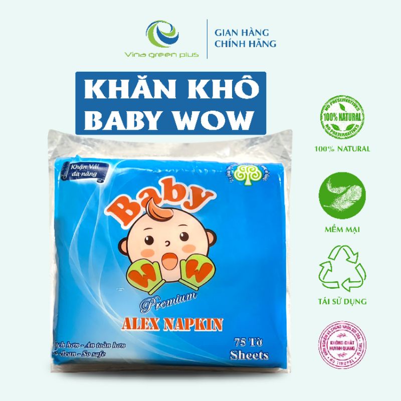 Khăn vải khô Đa năng Baby Wow trắng 75 tờ khổ 15x15 - Khăn lau cho bé