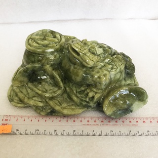 Thiềm thừ, cóc ba chân tài lộc ngọc thật, màu xanh cho người mệnh Hỏa và Mộc dài 25 cm