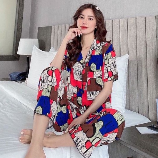 Đồ Bộ Pyjama Tay Cộc Quần Dài Lụa Mặc Nhà Đẹp Mát Mẫu Mới🎀Giảm 10K Đơn 200K | BigBuy360 - bigbuy360.vn