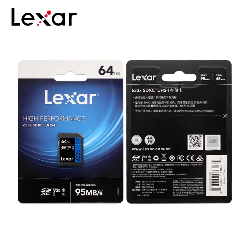 Thẻ nhớ SDXC Lexar Professional 32GB / 64GB / 128GB 633x UHS-I U3 4K V30 95MB/s (Xanh)