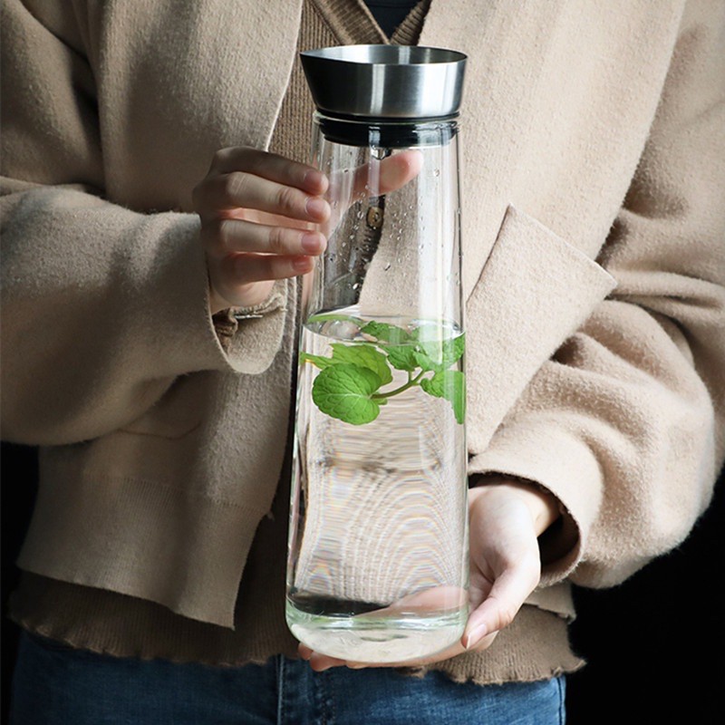 Bình nước thủy tinh, Bình detox dáng cao dung tích 1.4L thủy tinh cao cấp chịu nhiệt, Hàng xuất Âu