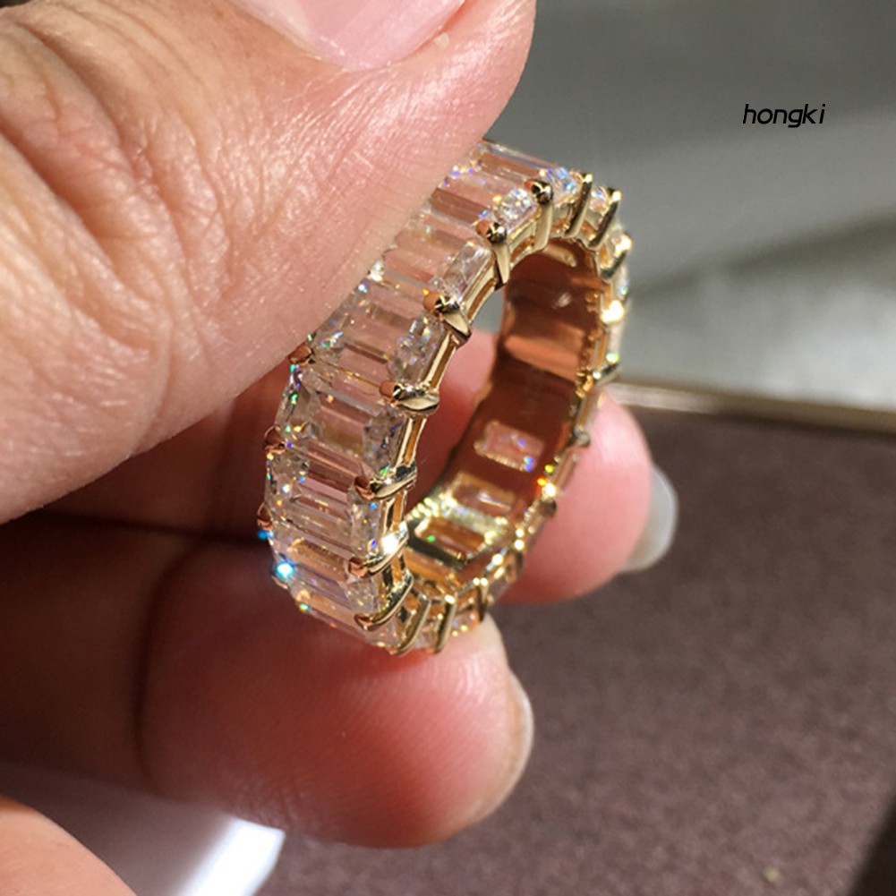 Nhẫn Đính Hôn Đính Đá Zircon Hình Chữ Nhật Sang Trọng